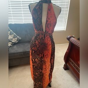 Orange patterned halter neck maxi